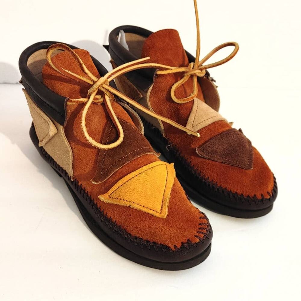 Vintage Original American Indian Leather Patchwork Moccasins Oglala 6